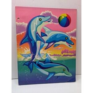 Lisa Frank Portfolio Pocket Folder Dancing Dolphins Vintage 90s Solid Eyes READ